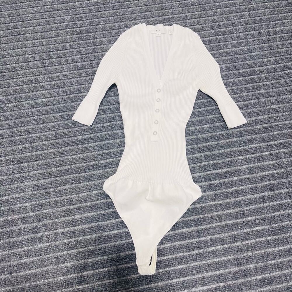 A.L.C. White Toni Ribbed-Knit Bodysuit Size XS Snap Button - Picture 9 of 15